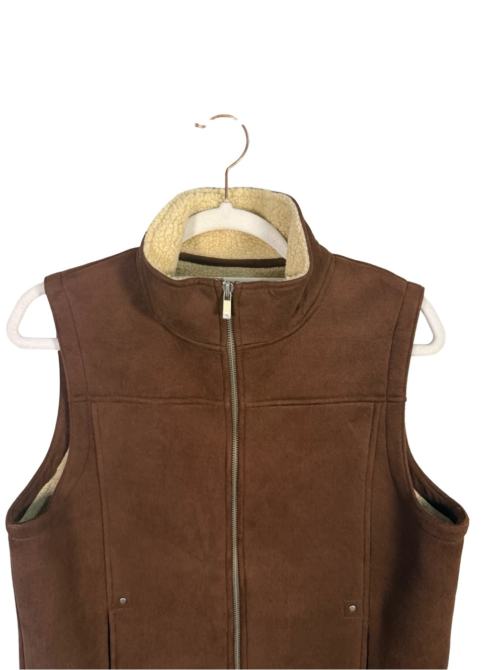 Ralph Lauren Brown Zip-Front Fleece Faux Suede Vest Size S Western Equestrian - Picture 10 of 13